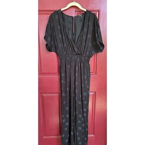 Madewell Jumpsuit Womens S Black Polka Dot Dolman Smocked Waist Wide Leg Boho - Picture 2 of 9